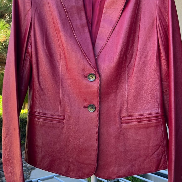 Jones New York Deep Red Leather Blazer - Picture 1 of 5